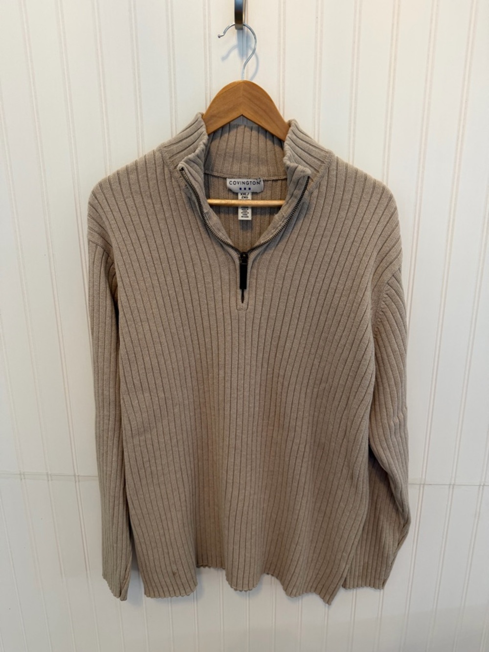 Covington Cream Ribbed Quarter-zip Knit Sweater Size 2XL